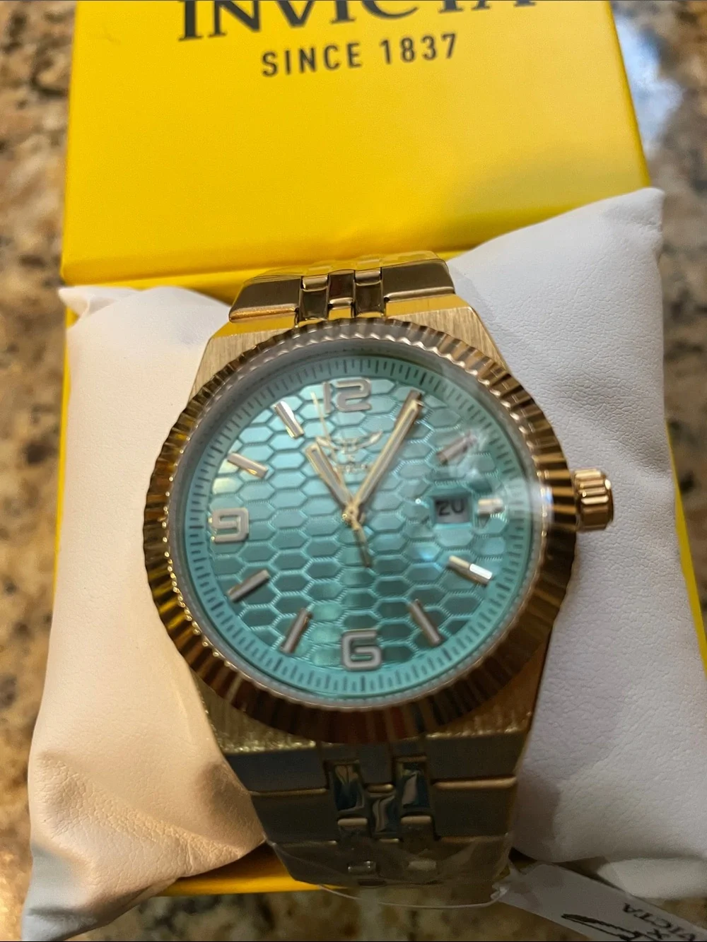 Invicta Specialty Gold-Tone Watch with Tiffany Blue Honeycomb Dial